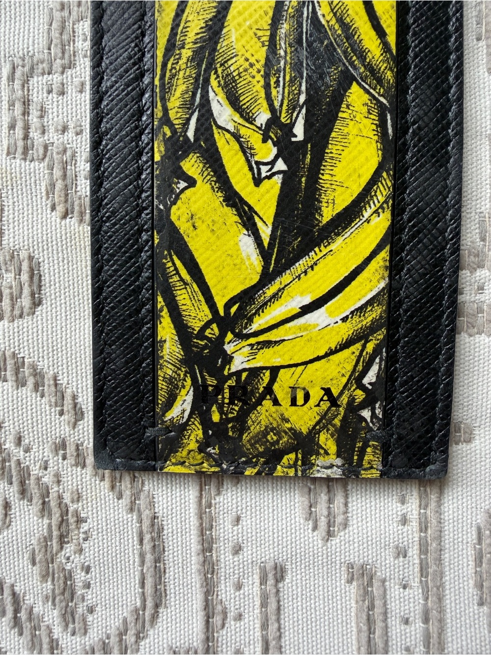 PRADA Banana Print Saffiano Leather Luggage Name Tag Bag Charm 1EN023 Rare
